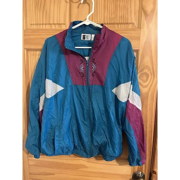 Vintage Bold Spirit Windbreaker Track Jacket Womens Large Colorblock Nylon 90s - Picture 1 of 3